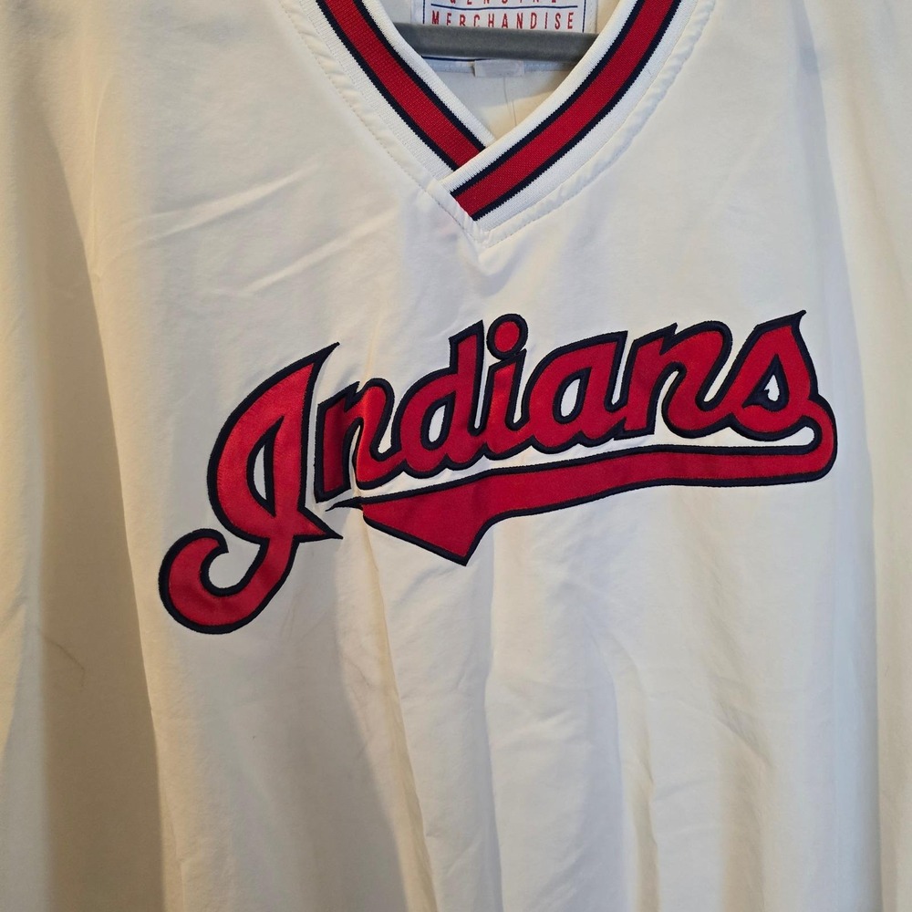 Vintage Starter Cleveland Indians MLB Windbreaker Pullover White Jacobs Field 2X - Picture 2 of 9